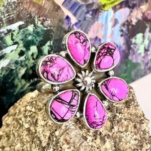Cherry Blossom Dahlia Turquoise Sterling Silver Ring (6)